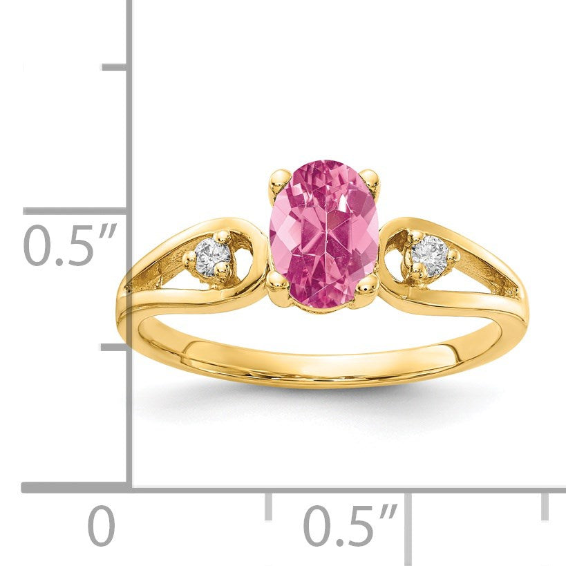 14k 7x5mm Oval Pink Tourmaline and 1/20 carat AA Diamond Ring