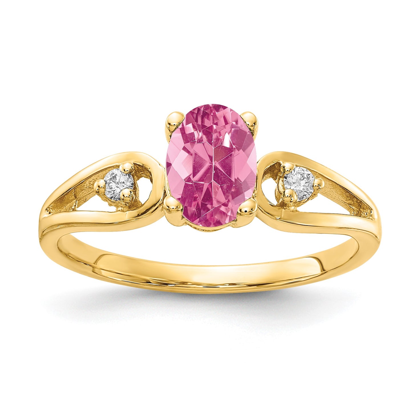 14k 7x5mm Oval Pink Tourmaline and 1/20 carat AA Diamond Ring
