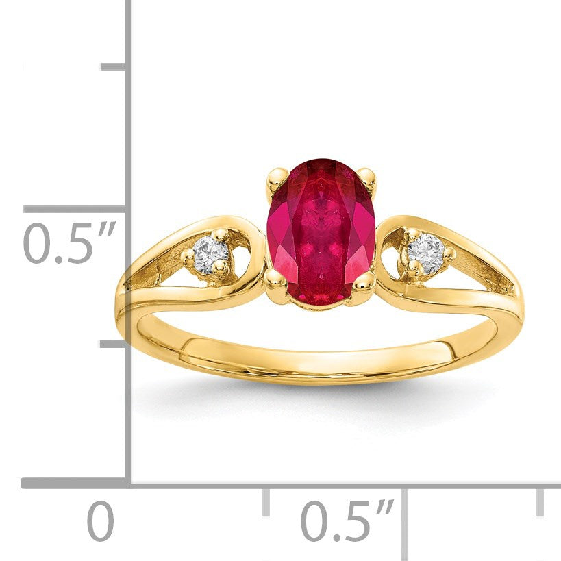 14k 7x5mm Oval Ruby and1/20 carat AA Diamond Ring