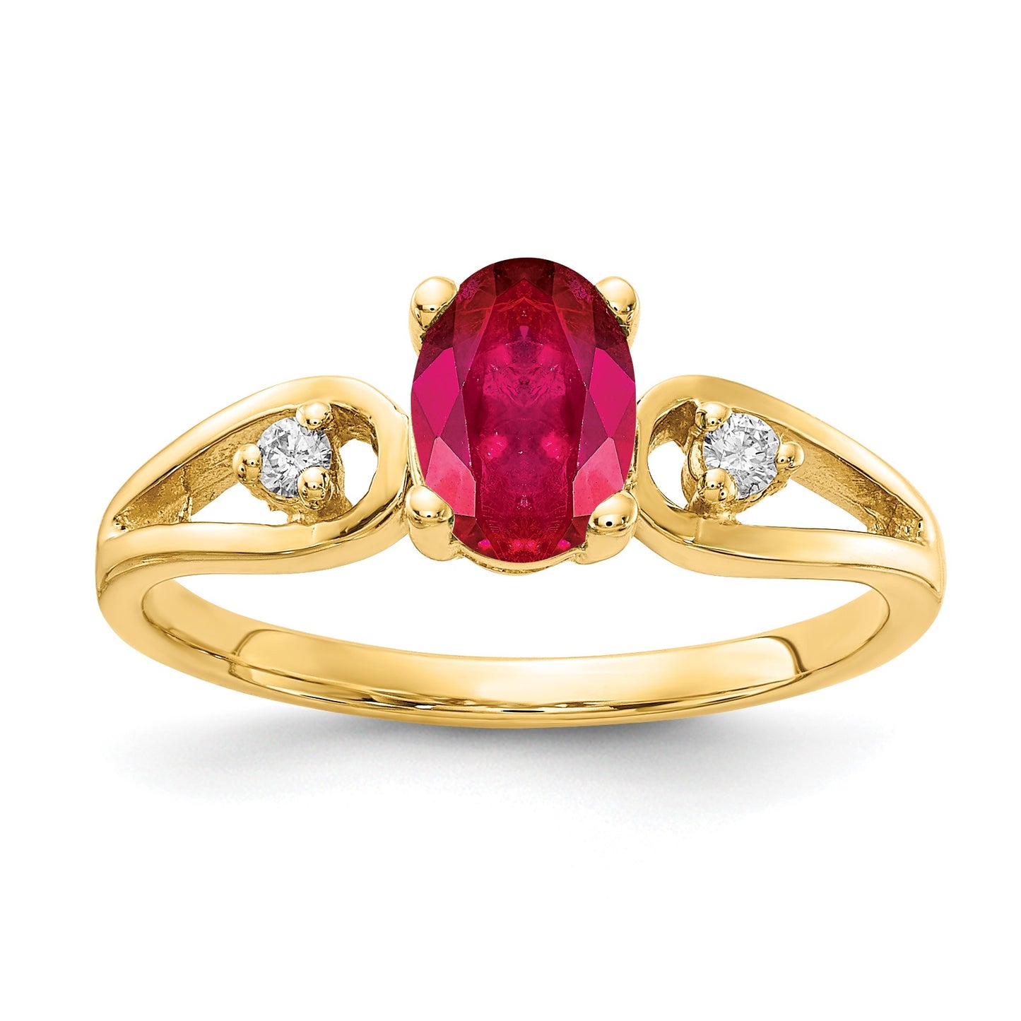 14k 7x5mm Oval Ruby and1/20 carat AA Diamond Ring