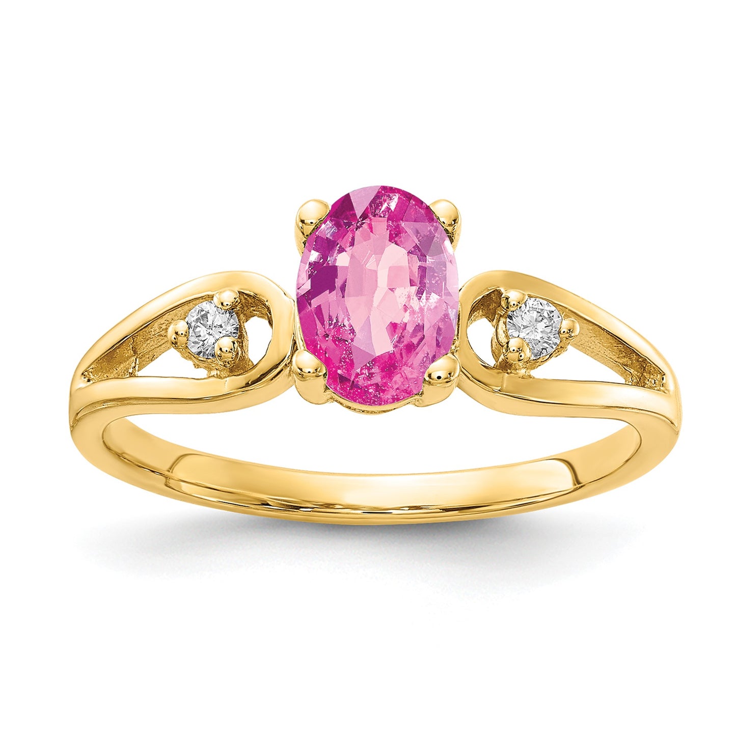14k 7x5mm Oval Pink Sapphire and1/20 carat AA Diamond Ring