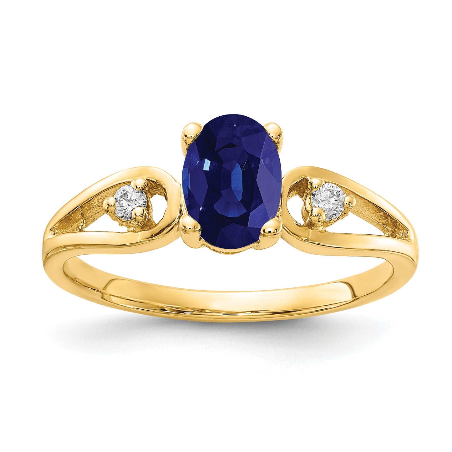 14k 7x5mm Oval Blue Sapphire and1/20 carat AA Diamond Ring