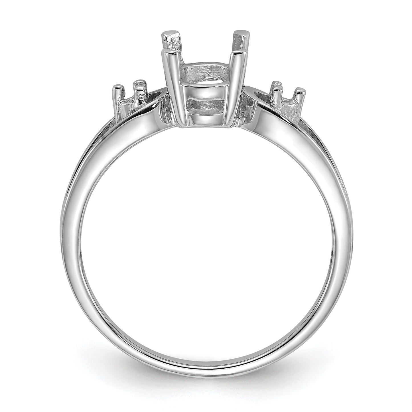 14k White Gold Polished Holds 2-1.8mm Diamond and 1-7x5 Oval Gemstone Ring Mounting