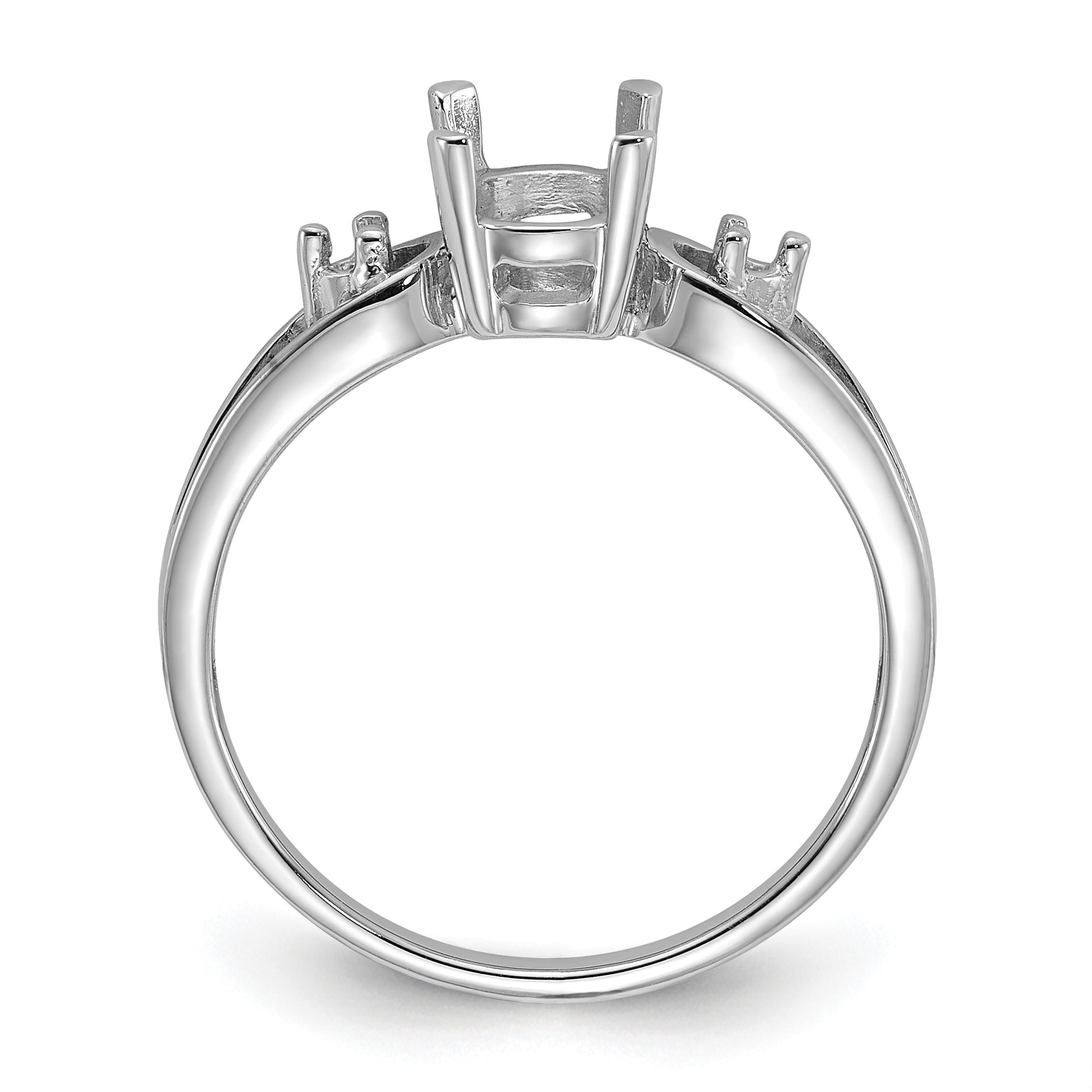 14k White Gold Polished Holds 2-1.8mm Diamond and 1-7x5 Oval Gemstone Ring Mounting