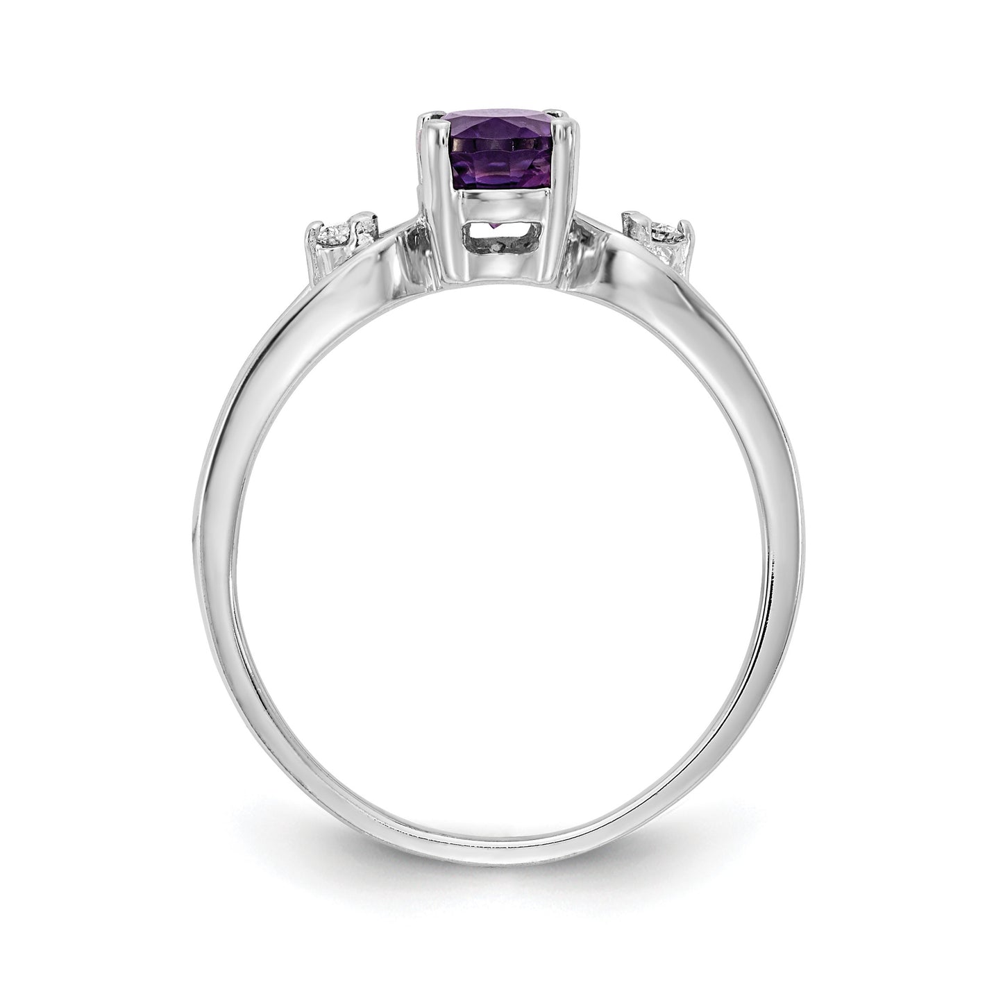 14k White Gold 7x5mm Oval Amethyst and 1/20 carat AA Diamond Ring