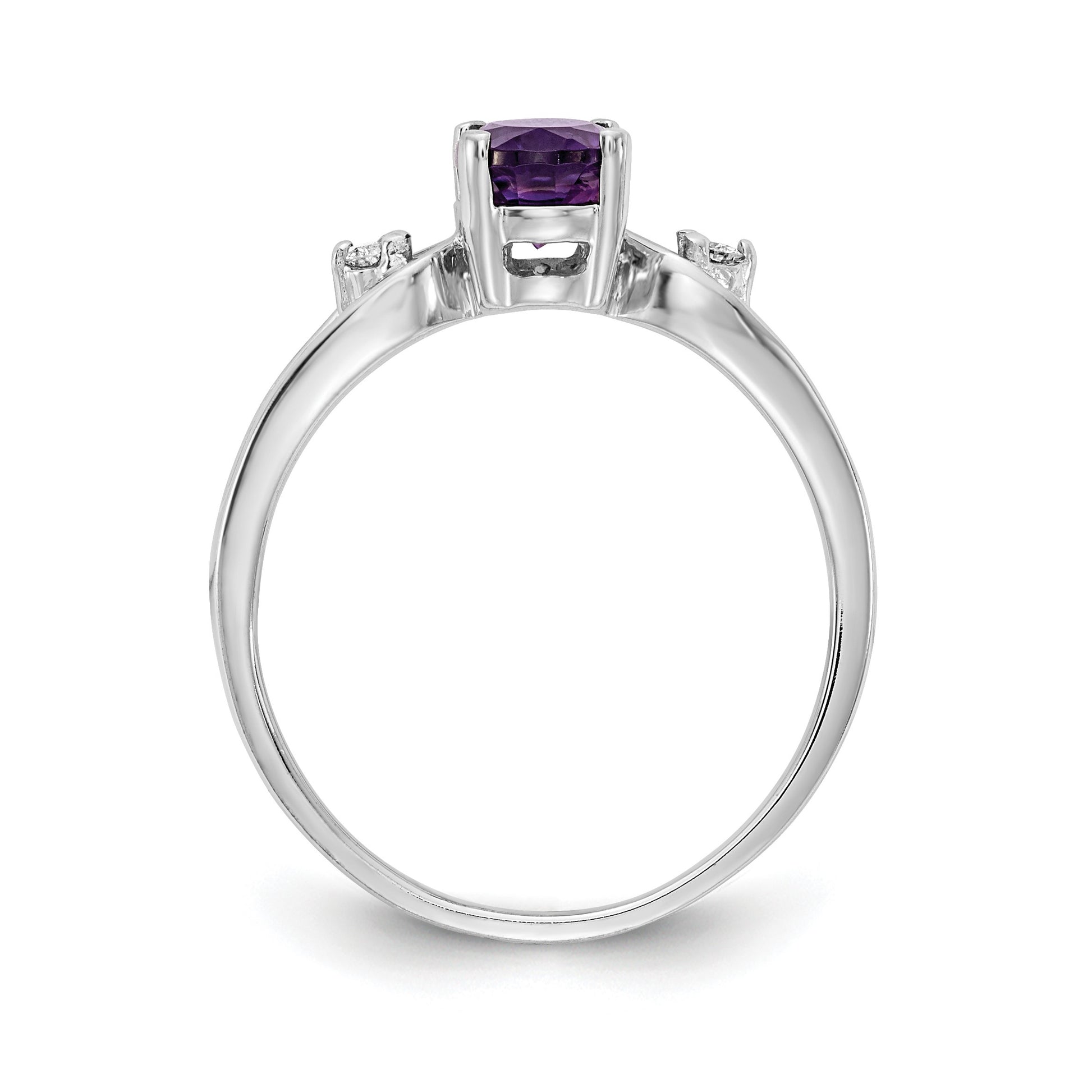 14k White Gold 7x5mm Oval Amethyst and 1/20 carat AA Diamond Ring
