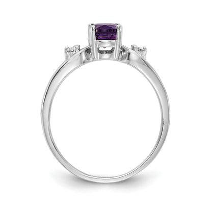 14k White Gold 7x5mm Oval Amethyst and 1/20 carat AA Diamond Ring