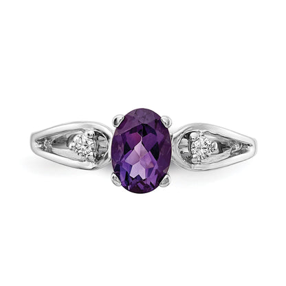 14k White Gold 7x5mm Oval Amethyst and 1/20 carat AA Diamond Ring