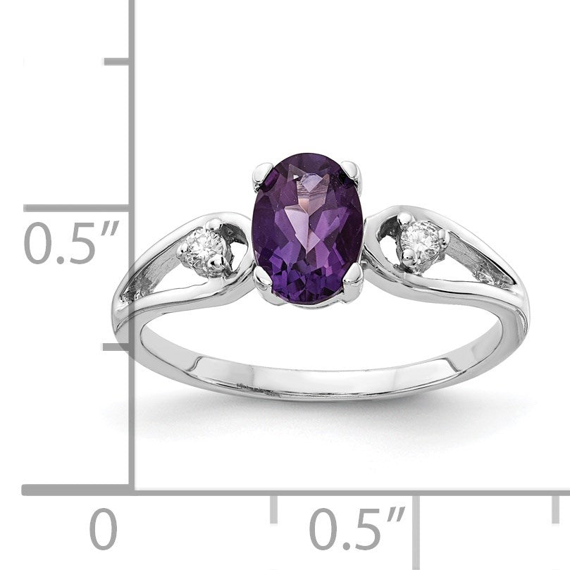 14k White Gold 7x5mm Oval Amethyst and 1/20 carat AA Diamond Ring