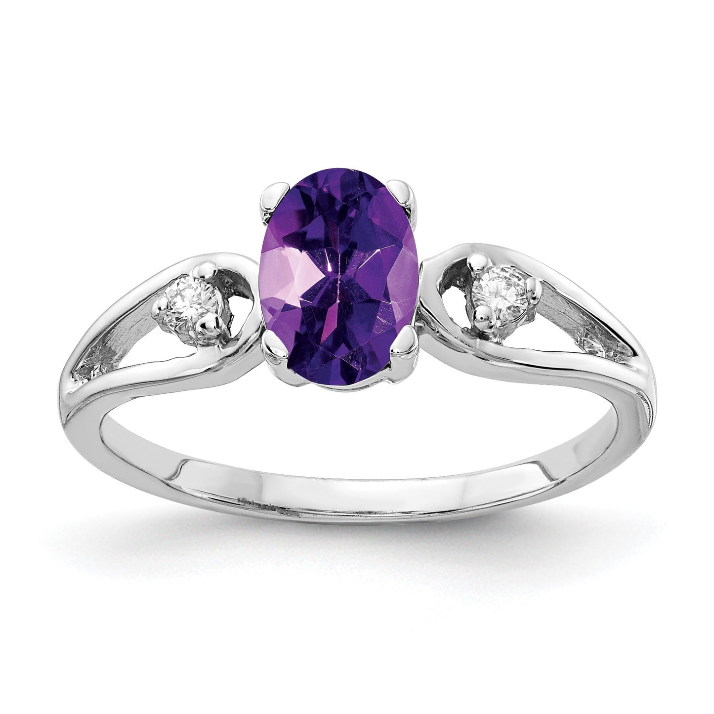 14k White Gold 7x5mm Oval Amethyst and 1/20 carat AA Diamond Ring