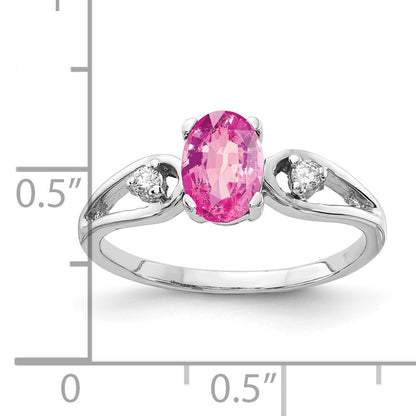 14k White Gold 7x5mm Oval Pink Sapphire and 1/20 carat AA Diamond Ring
