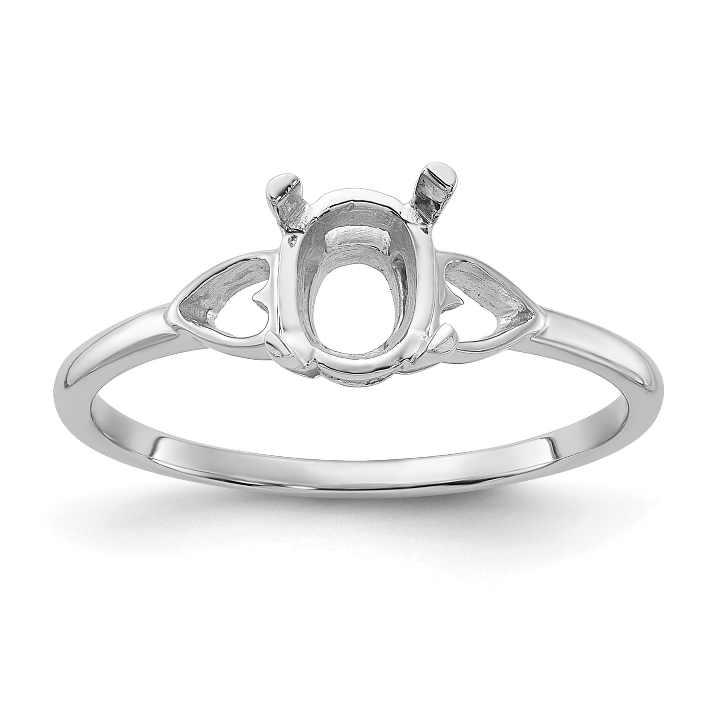 14k White Gold Polished Holds 7x5 Oval Gemstone Ring Mounting