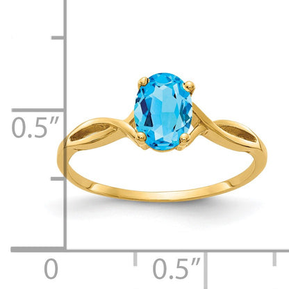 14k 7x5mm Oval Blue Topaz Twist Ring