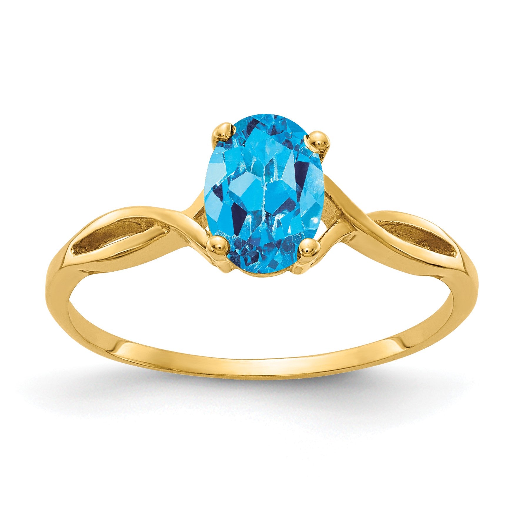 14k 7x5mm Oval Blue Topaz Twist Ring