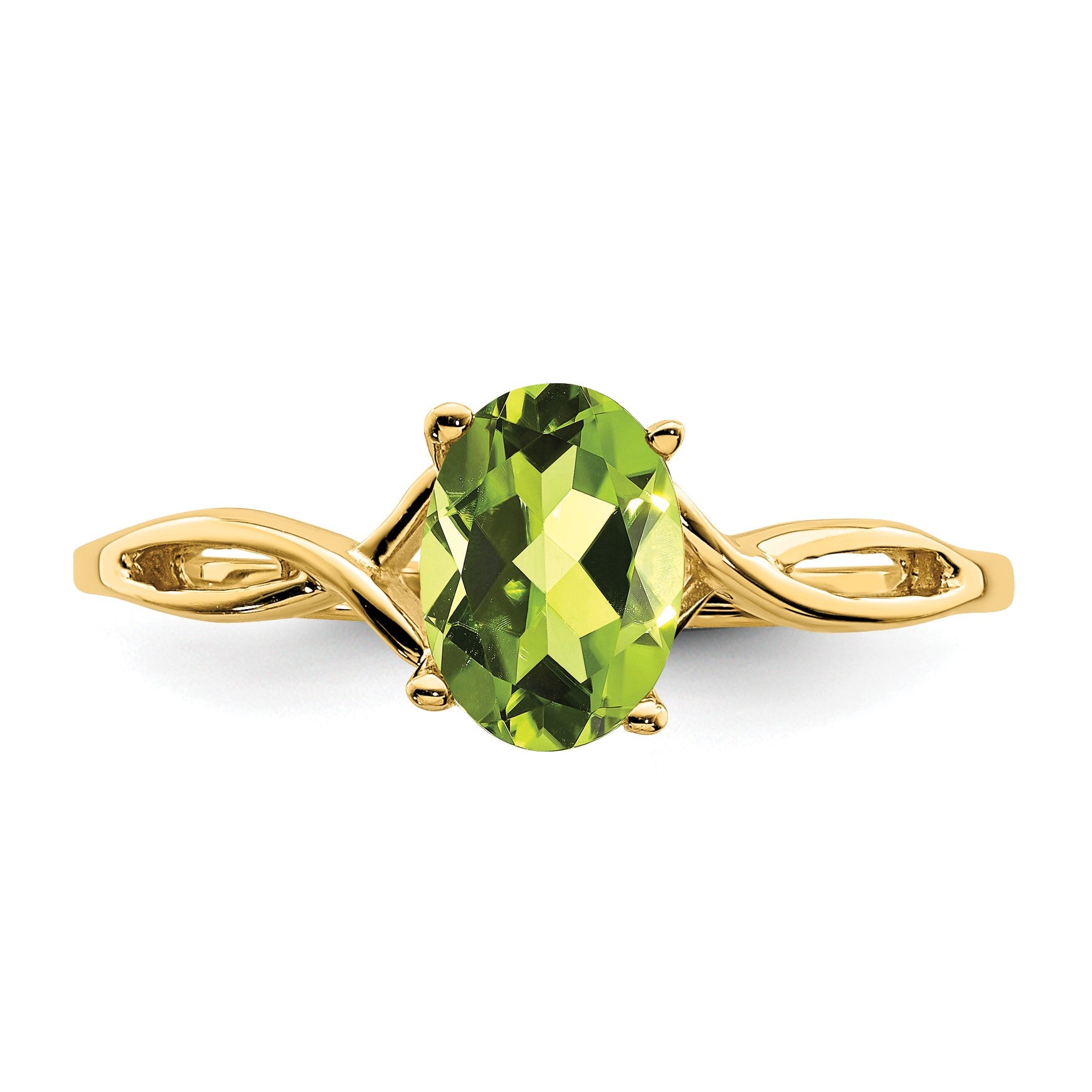 14k 7x5mm Oval Peridot Twist Ring