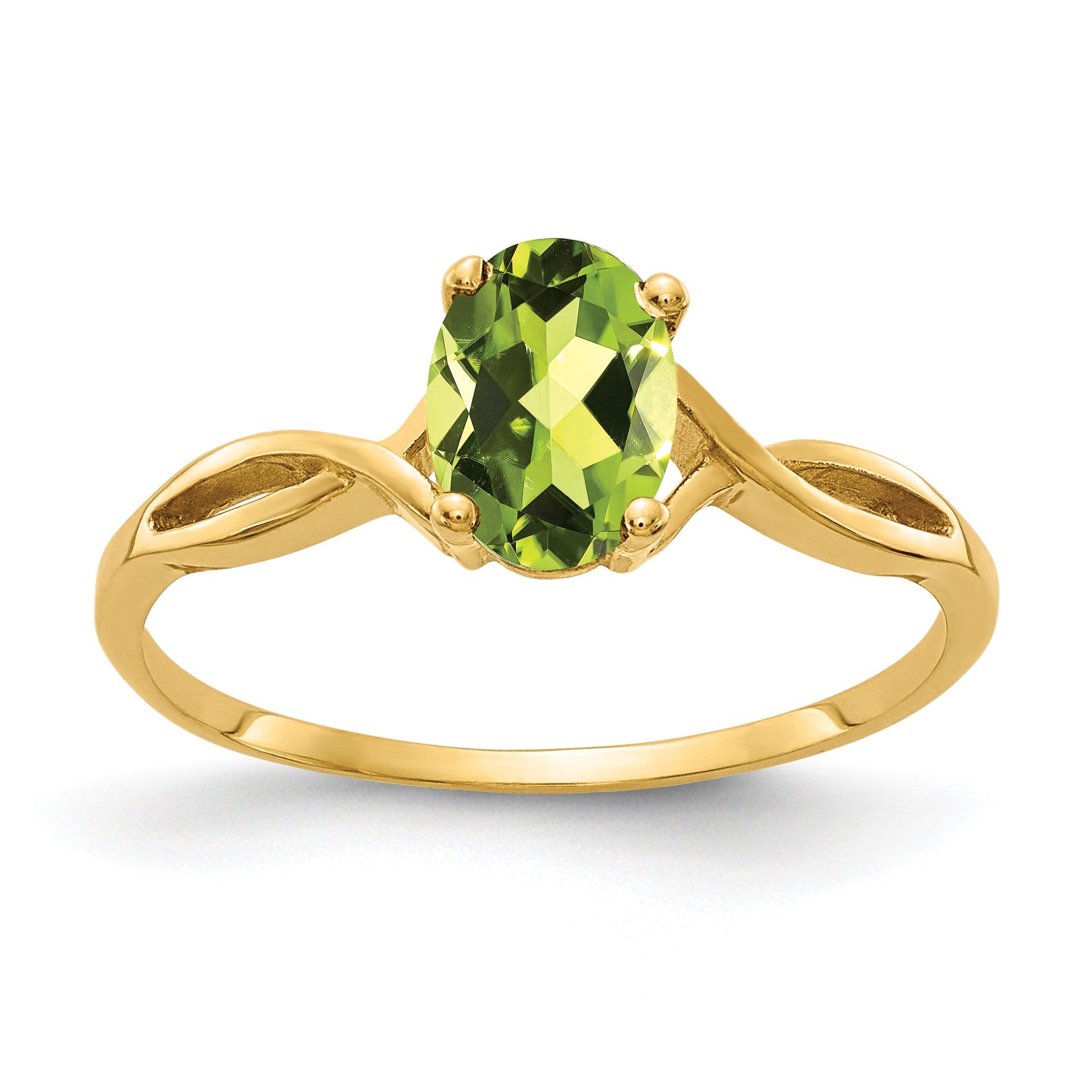 14k 7x5mm Oval Peridot Twist Ring