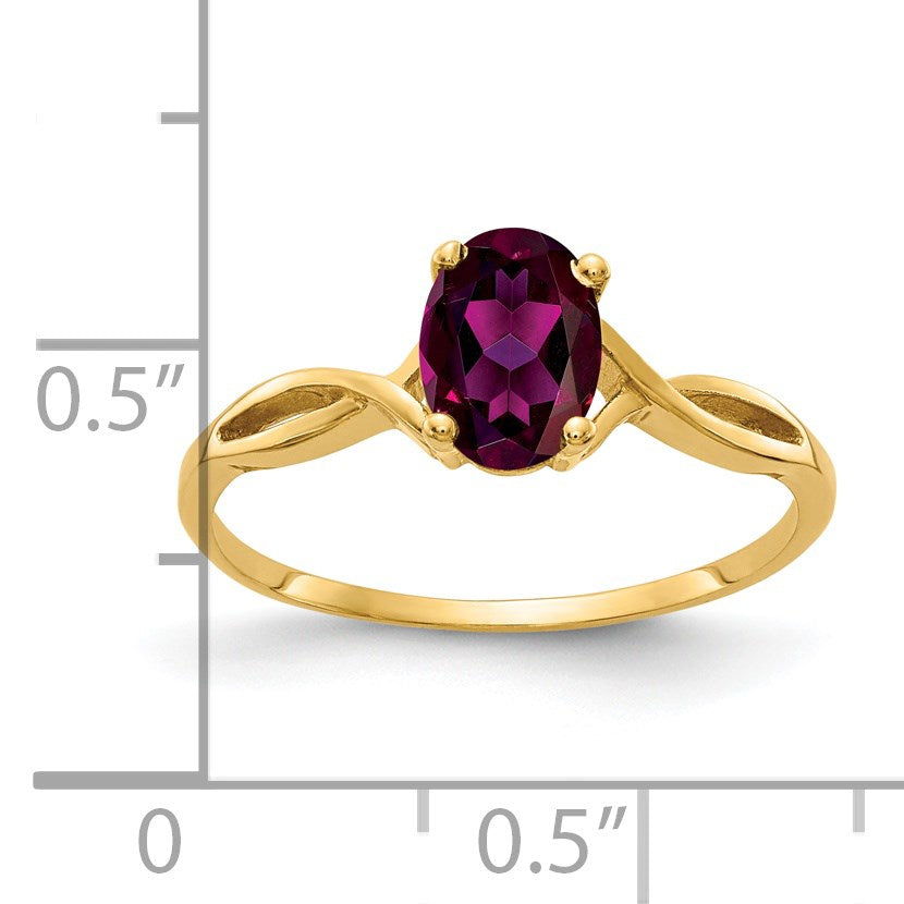 14k 7x5mm Oval Rhodolite Garnet Twist Ring