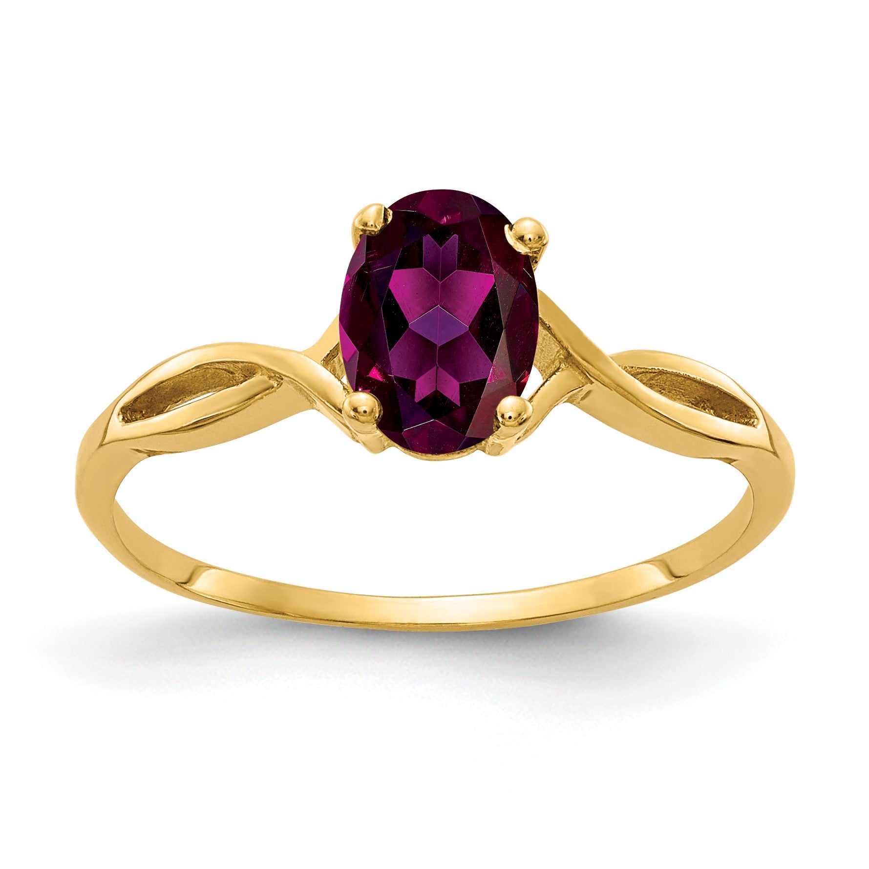 14k 7x5mm Oval Rhodolite Garnet Twist Ring