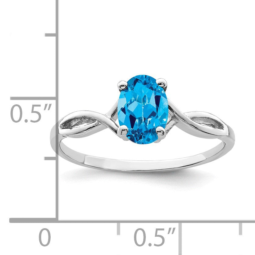 14k White Gold 7x5mm Oval Blue Topaz Twist Ring