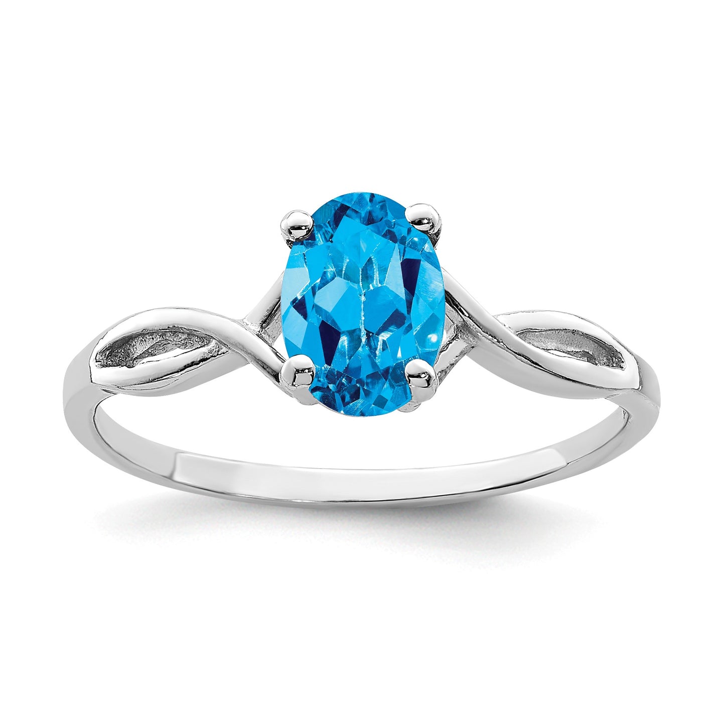 14k White Gold 7x5mm Oval Blue Topaz Twist Ring