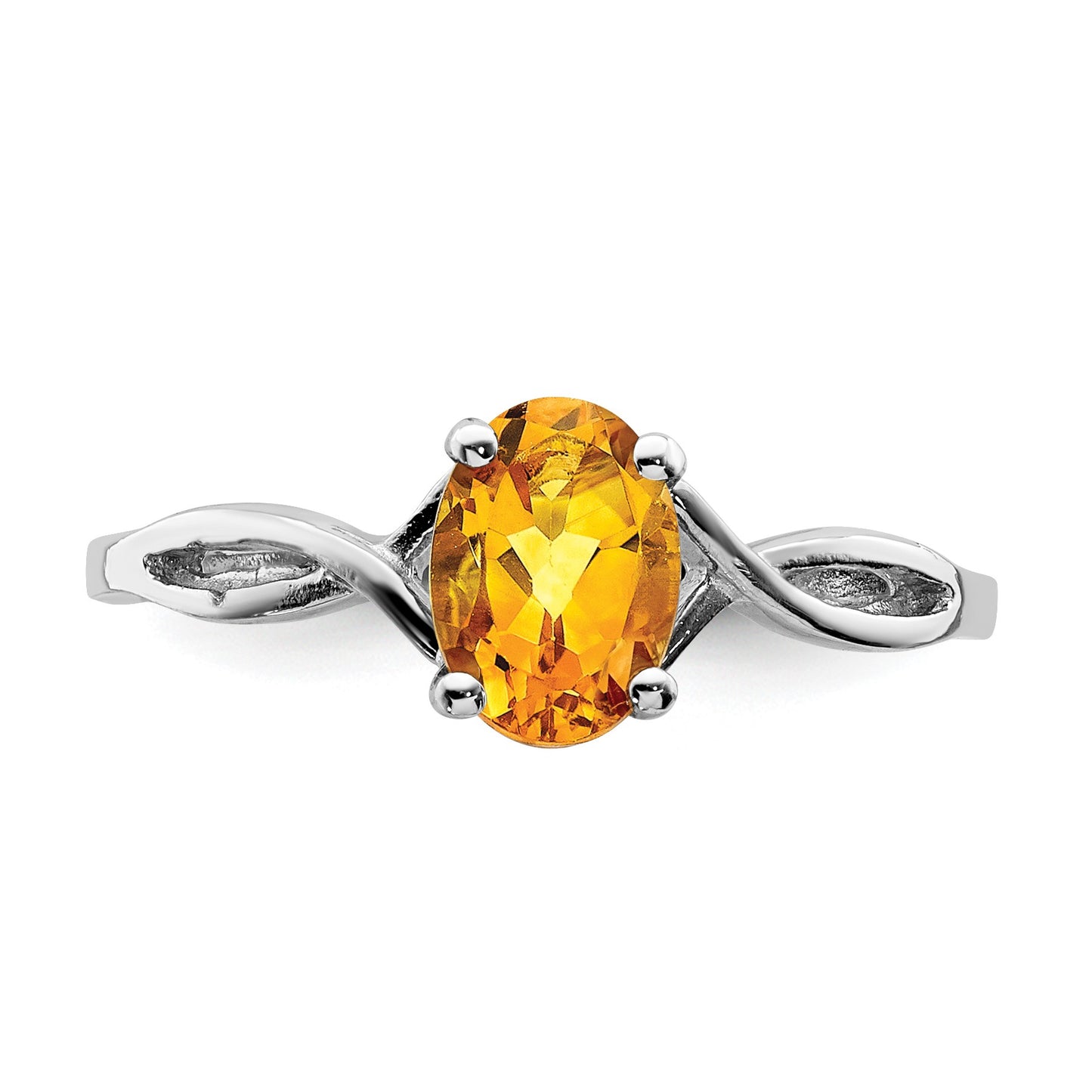 14k White Gold 7x5mm Oval Citrine Twist Ring