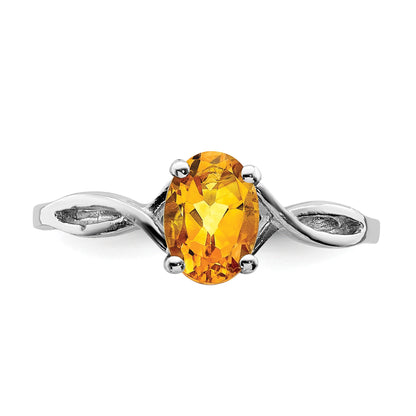 14k White Gold 7x5mm Oval Citrine Twist Ring