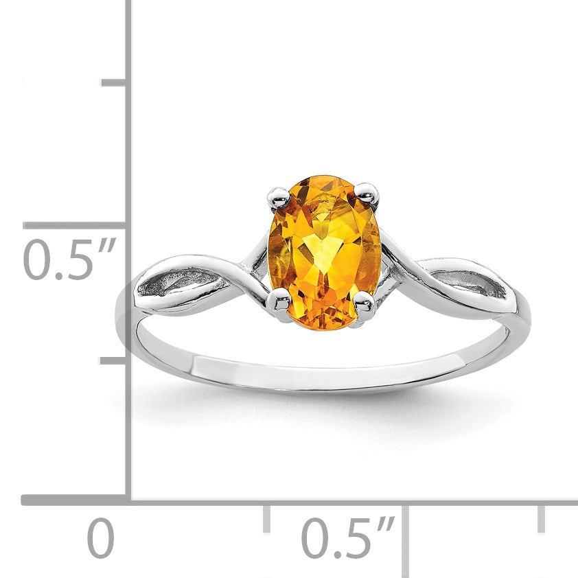 14k White Gold 7x5mm Oval Citrine Twist Ring