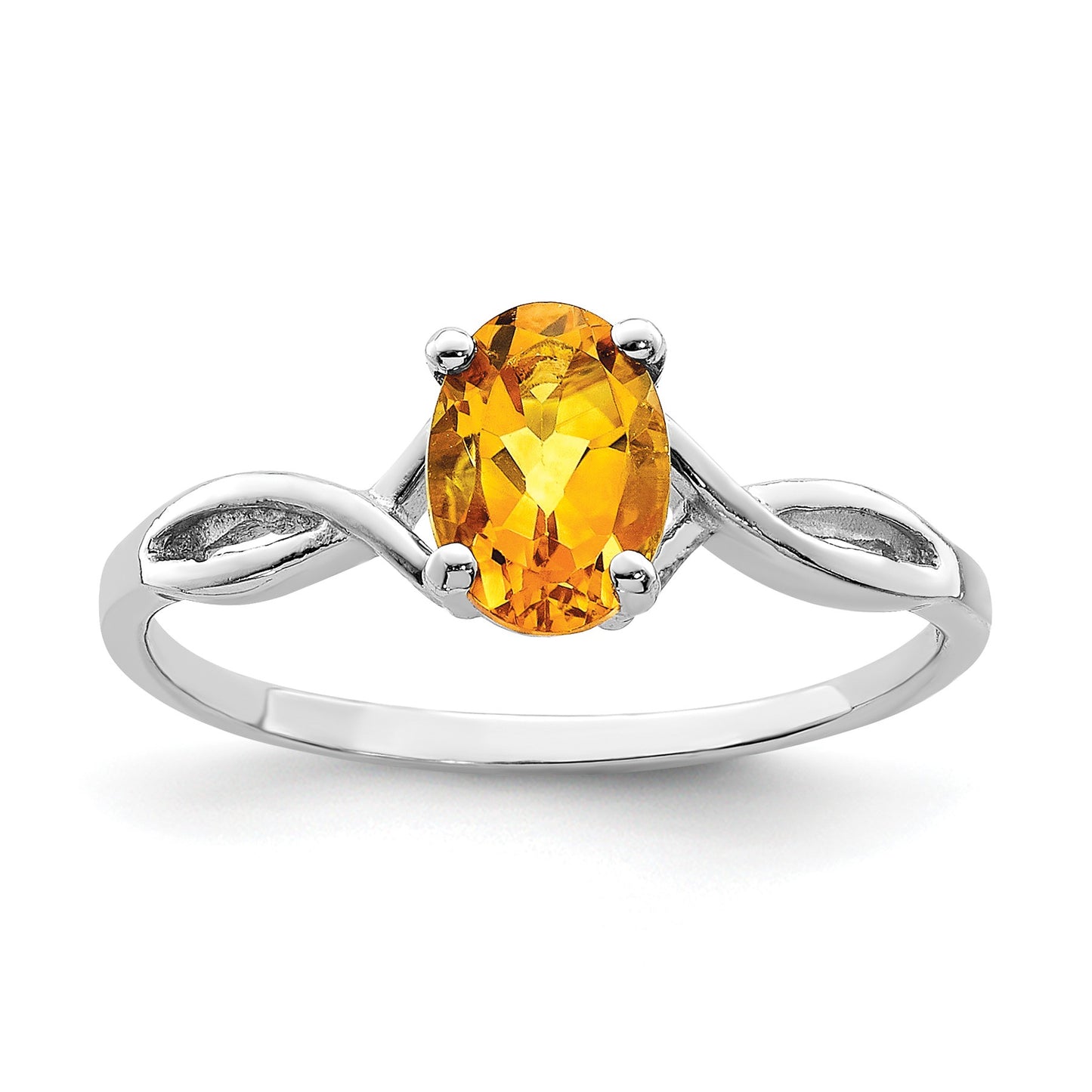 14k White Gold 7x5mm Oval Citrine Twist Ring
