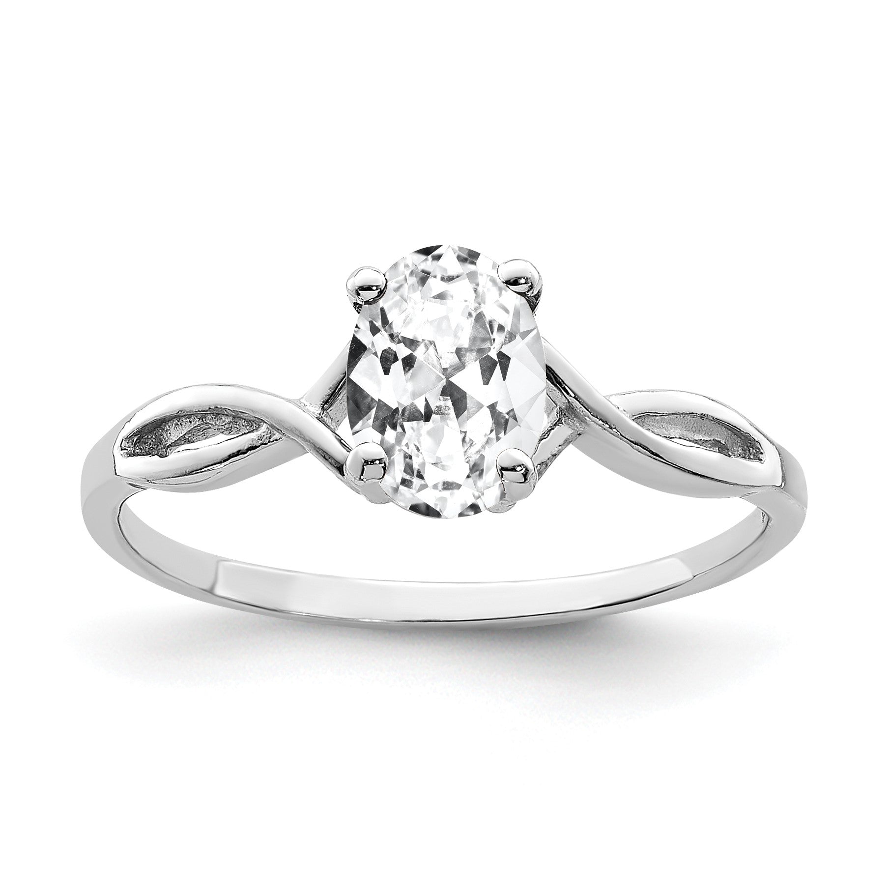14k White Gold 7x5mm Oval Cubic Zirconia Twist Ring