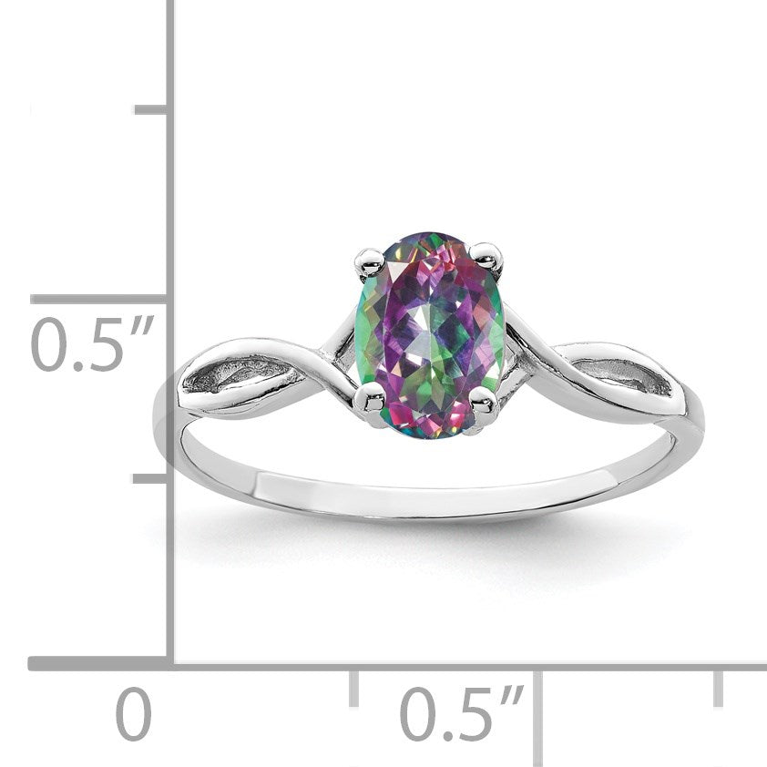 14k White Gold 7x5mm Oval Mystic Fire Topaz Twist Ring