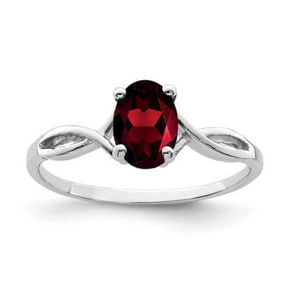14k White Gold 7x5mm Oval Garnet Twist Ring