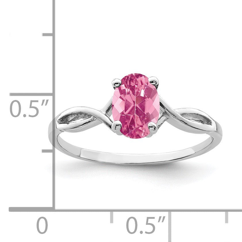 14k White Gold 7x5mm Oval Pink Tourmaline Twist Ring