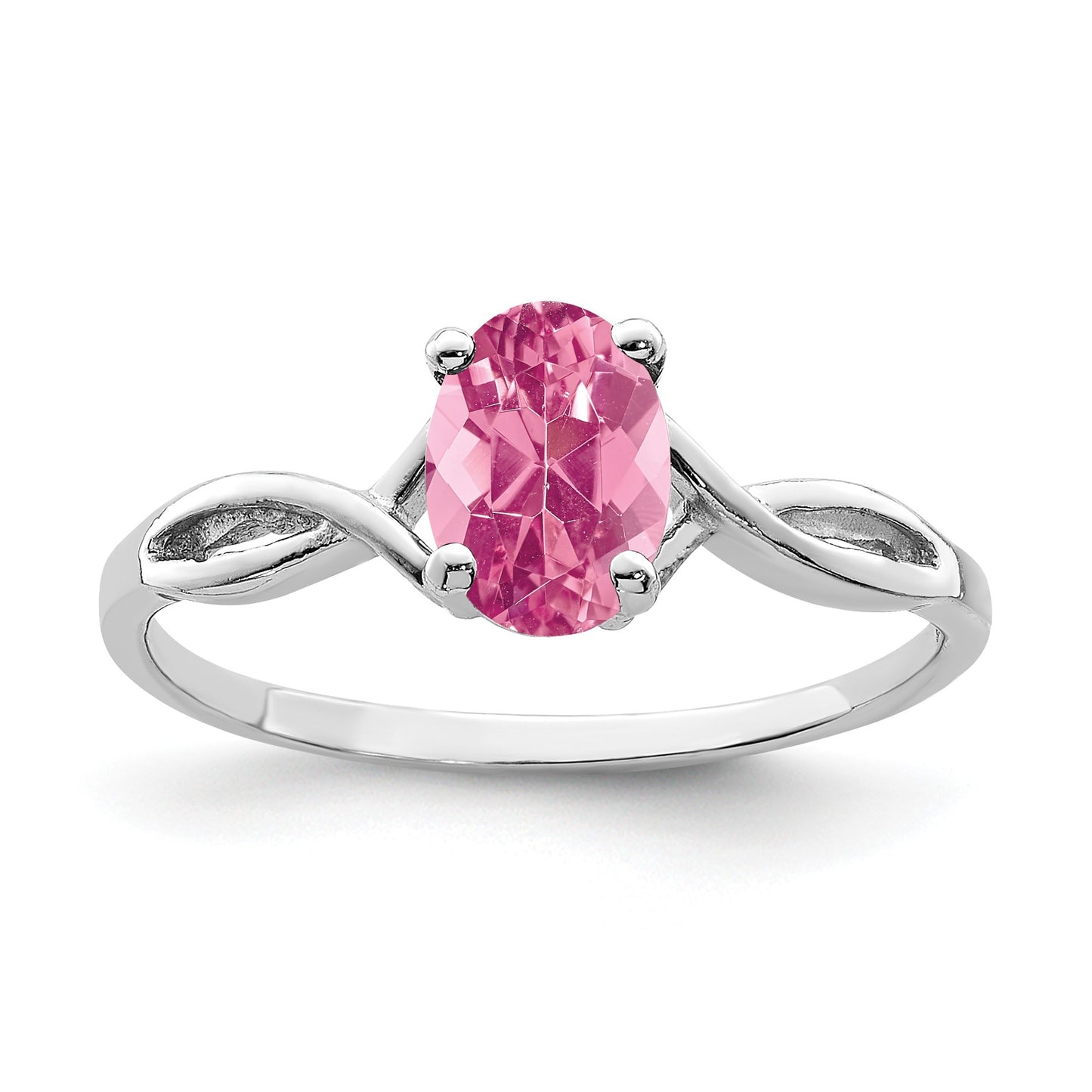 14k White Gold 7x5mm Oval Pink Tourmaline Twist Ring