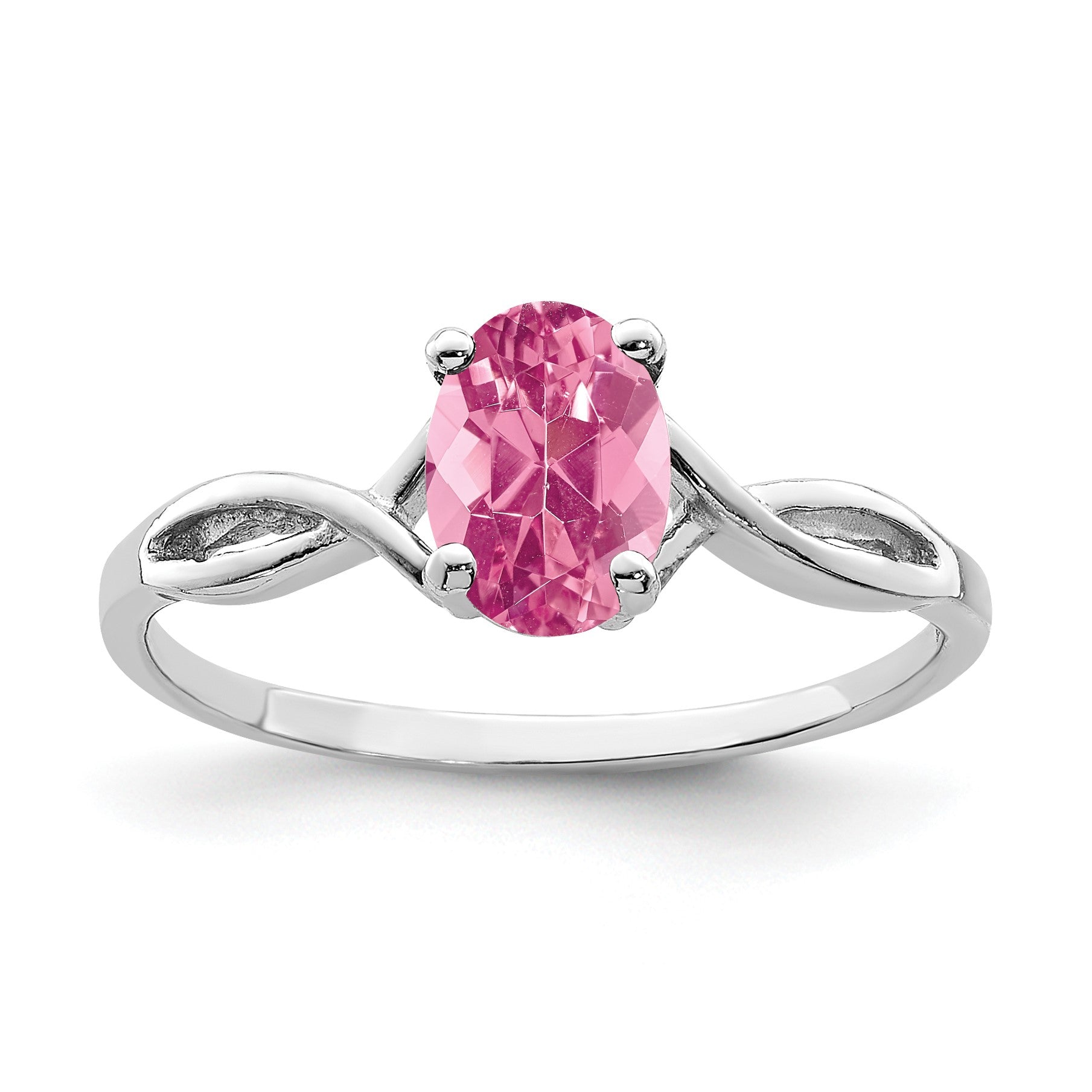 14k White Gold 7x5mm Oval Pink Tourmaline Twist Ring