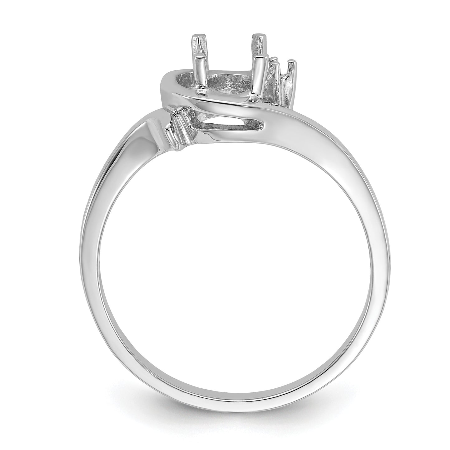 14k White Gold Polished Holds 1-1.3mm Round and 1-7x5 Oval Gemstone Ring Mounting
