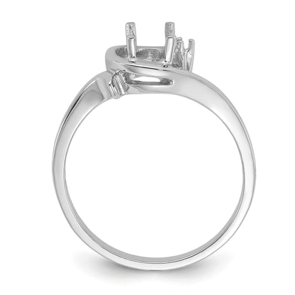14k White Gold Polished Holds 1-1.3mm Round and 1-7x5 Oval Gemstone Ring Mounting