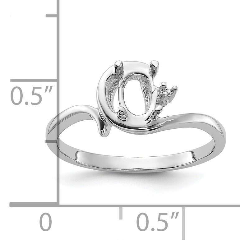 14k White Gold Polished Holds 1-1.3mm Round and 1-7x5 Oval Gemstone Ring Mounting