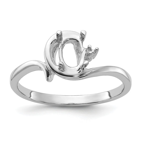 14k White Gold Polished Holds 1-1.3mm Round and 1-7x5 Oval Gemstone Ring Mounting