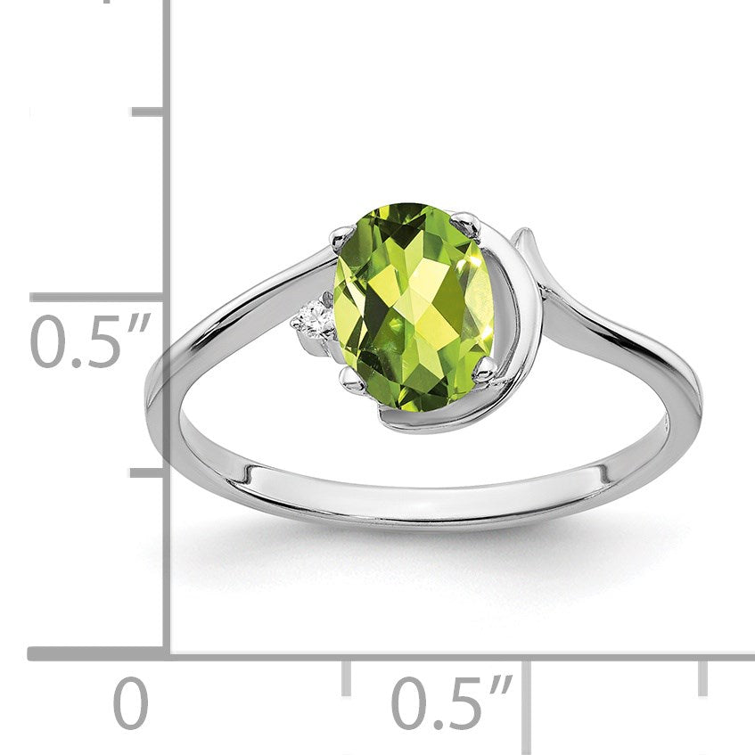 14k White Gold 7x5mm Oval Peridot and AA Diamond Ring