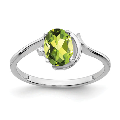 14k White Gold 7x5mm Oval Peridot and AA Diamond Ring