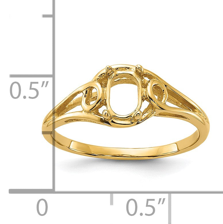14k Polished Holds 6x4 Oval Gemstone Ring Mounting