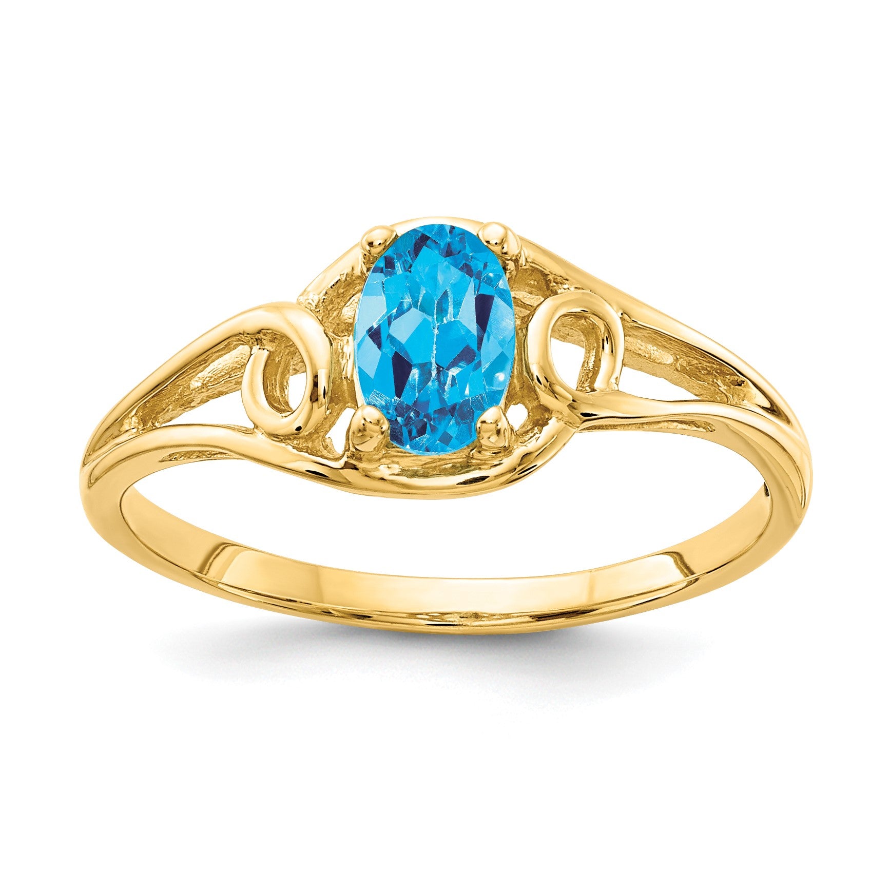 14k 6x4mm Oval Blue Topaz Ring