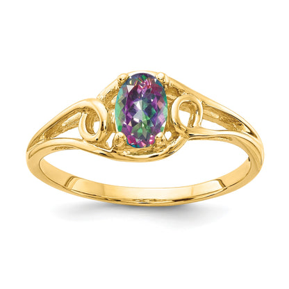 14k 6x4mm Oval Mystic Fire Topaz Ring