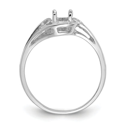 14k White Gold Polished Holds 6x4 Oval Gemstone Ring Mounting