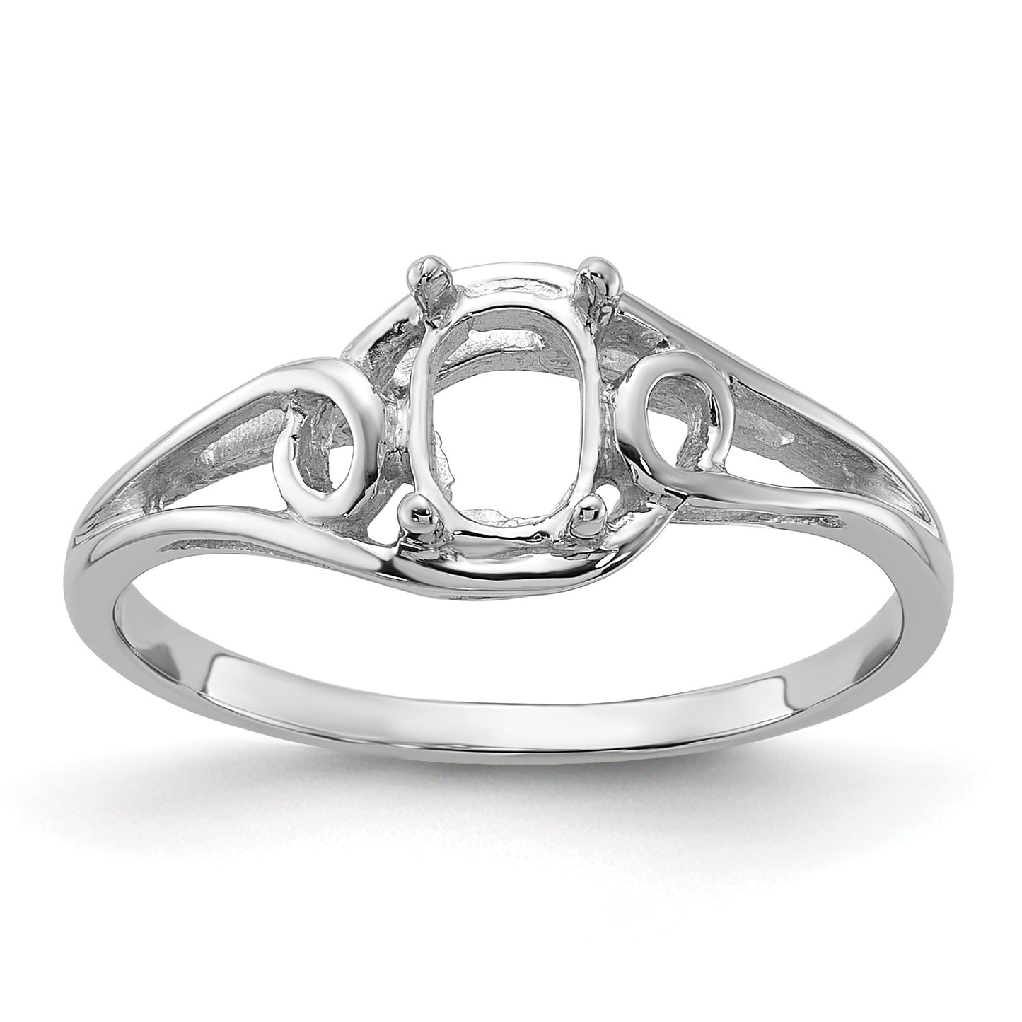 14k White Gold Polished Holds 6x4 Oval Gemstone Ring Mounting