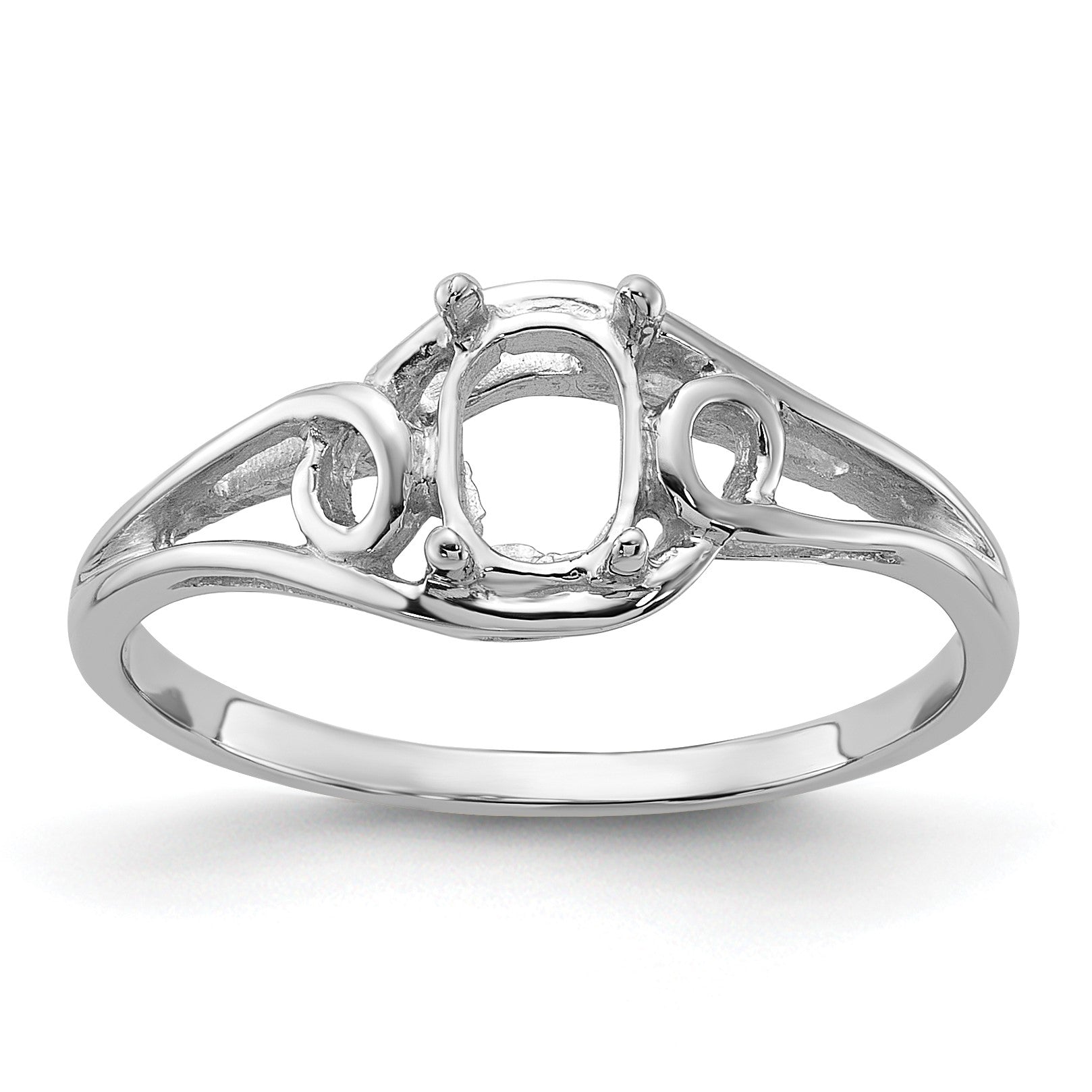 14k White Gold Polished Holds 6x4 Oval Gemstone Ring Mounting