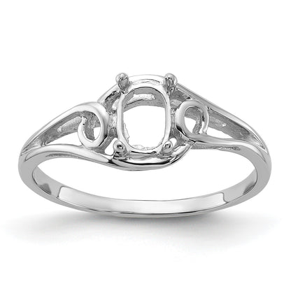 14k White Gold Polished Holds 6x4 Oval Gemstone Ring Mounting
