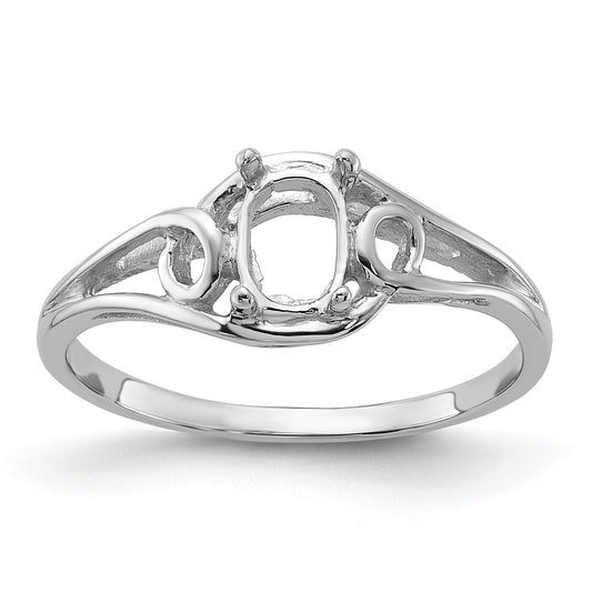 14k White Gold Polished Holds 6x4 Oval Gemstone Ring Mounting