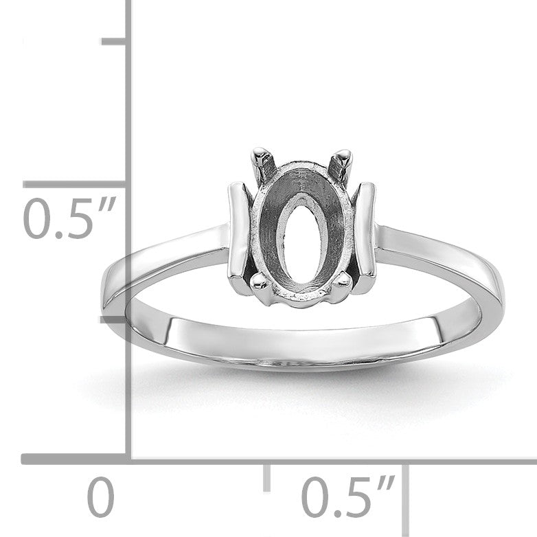 14k White Gold Polished Holds 7x5 Oval Gemstone Ring Mounting