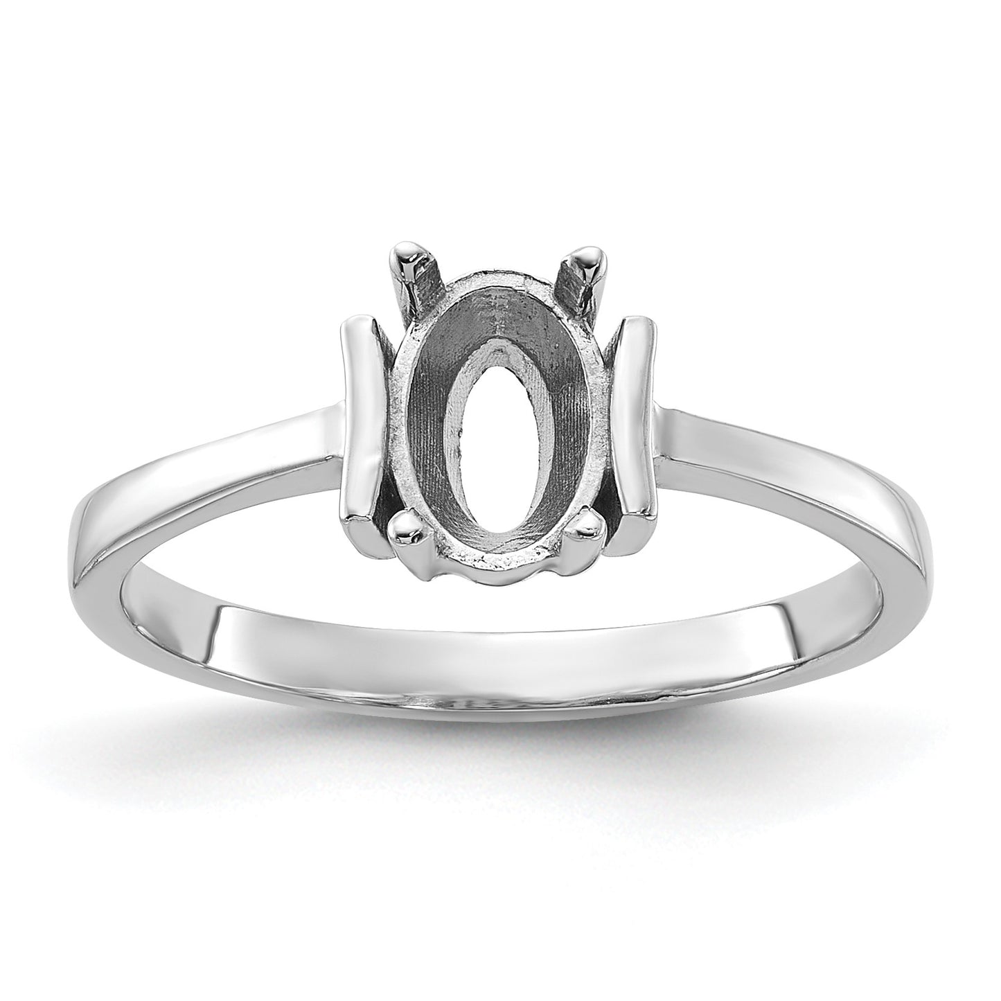 14k White Gold Polished Holds 7x5 Oval Gemstone Ring Mounting